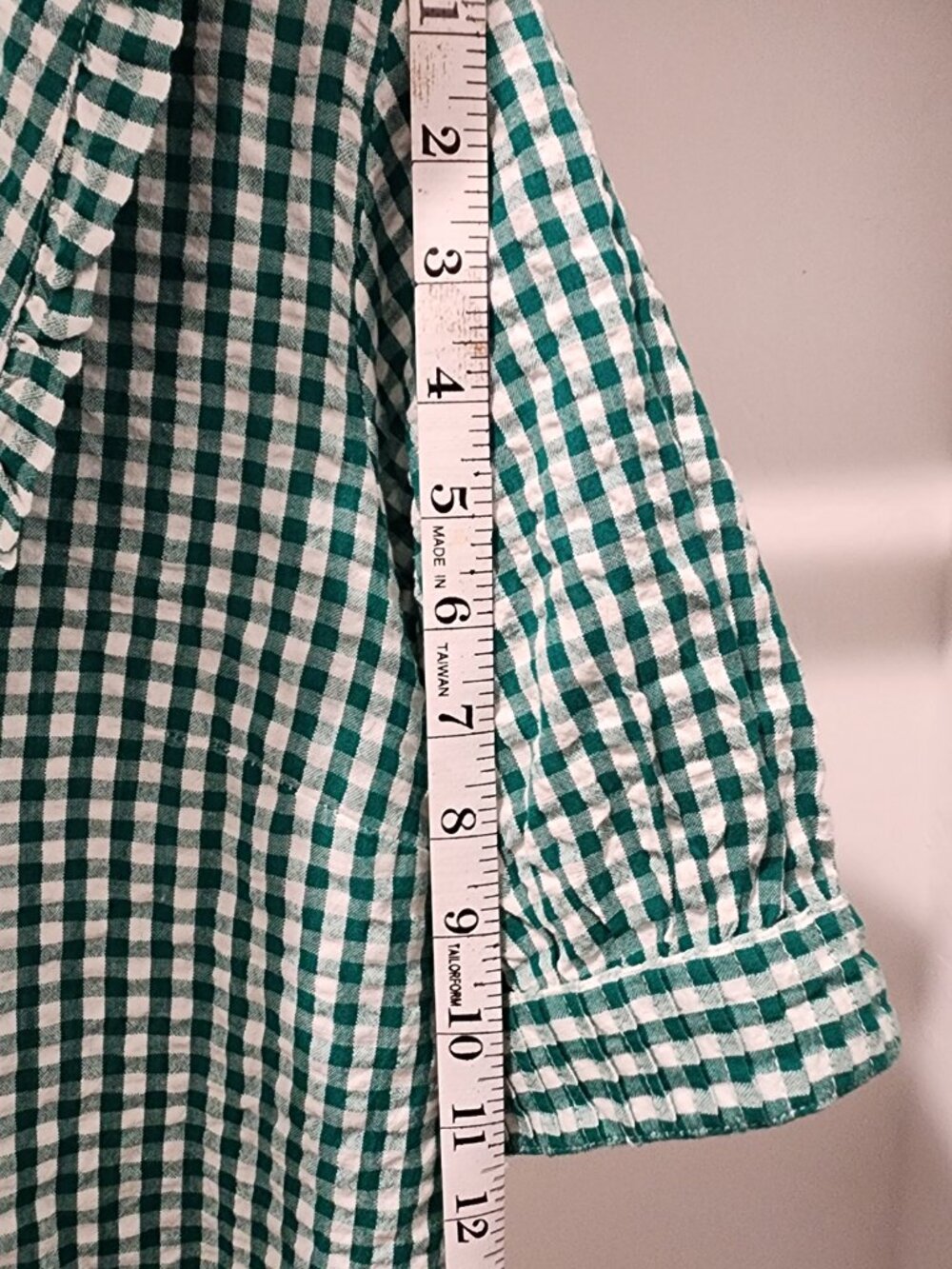 UK 10 / US 6 Brora Green Gingham Cotton Blouse Women's Cottagecore Preppy - Picture 6 of 10
